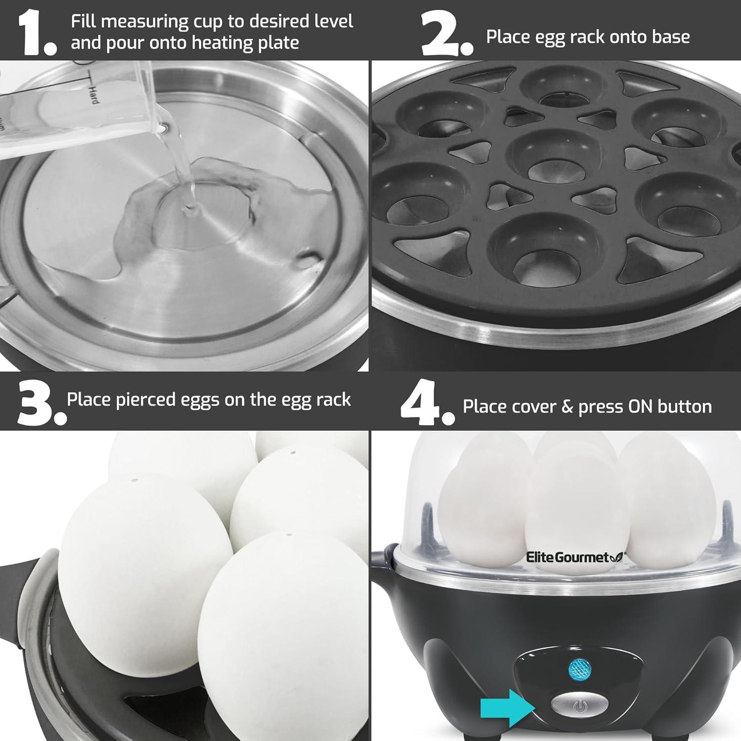 imageElite Gourmet EGC700DKG Rapid Egg Cooker 7 EasyToPeel Hard Medium Soft Boiled Eggs Poacher Omelet Maker Auto ShutOff Alarm 16Recipe Booklet BPAFree ShadowShadow
