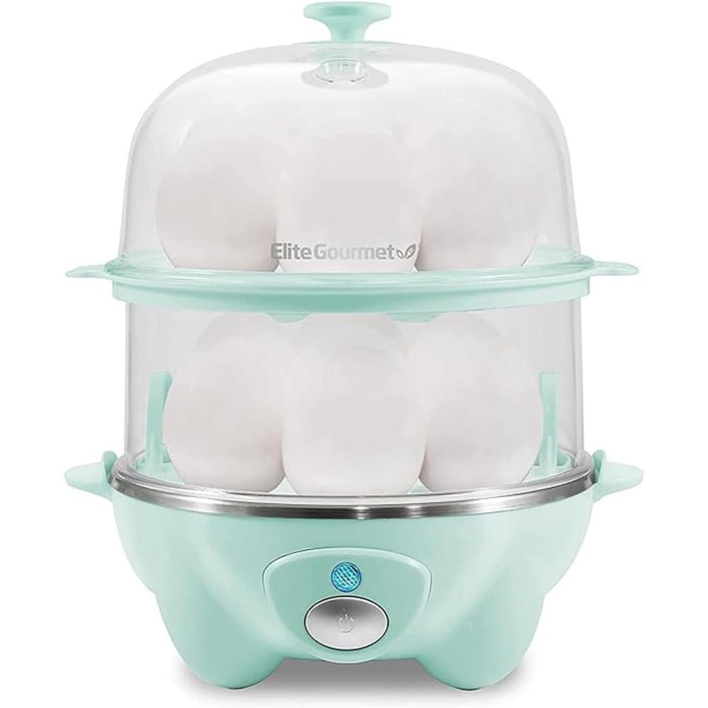 imageElite Gourmet EGC1405M 2Tiered Rapid Egg Cooker 5Egg Poacher Omelets Soft Medium HardBoiled Eggs with Auto ShutOff and Buzzer BPA Free 14 eggs MintMint
