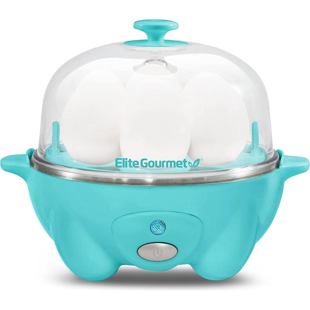 imageElite Gourmet EGC1405M 2Tiered Rapid Egg Cooker 5Egg Poacher Omelets Soft Medium HardBoiled Eggs with Auto ShutOff and Buzzer BPA Free 14 eggs MintTeal