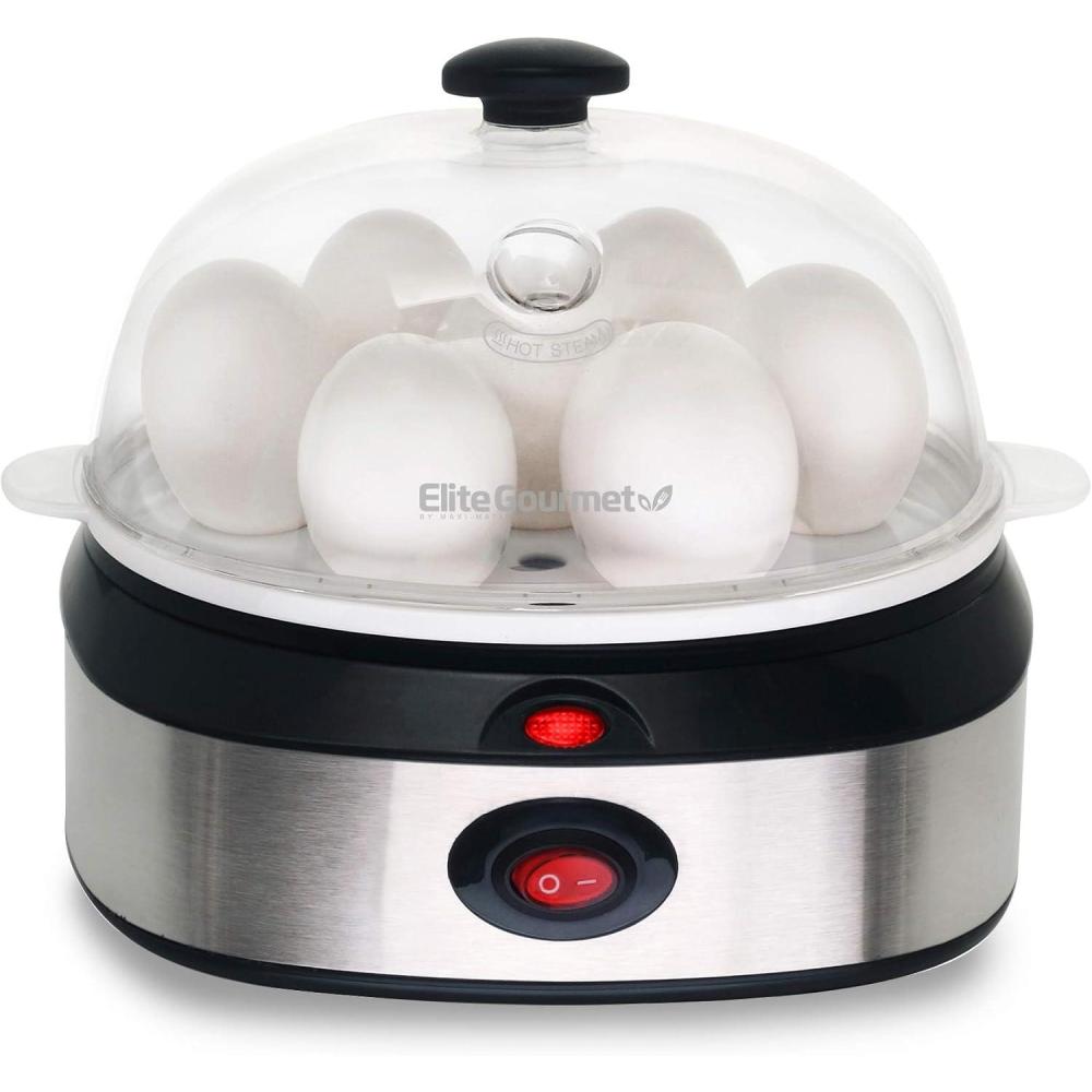 imageElite Gourmet EGC207 Easy Electric 7 Egg Capacity Cooker No Alarm Nonstick Omelet Maker Scrambled Soft Medium Hard Boiled with Auto ShutOff BPA FreeStainless Steel