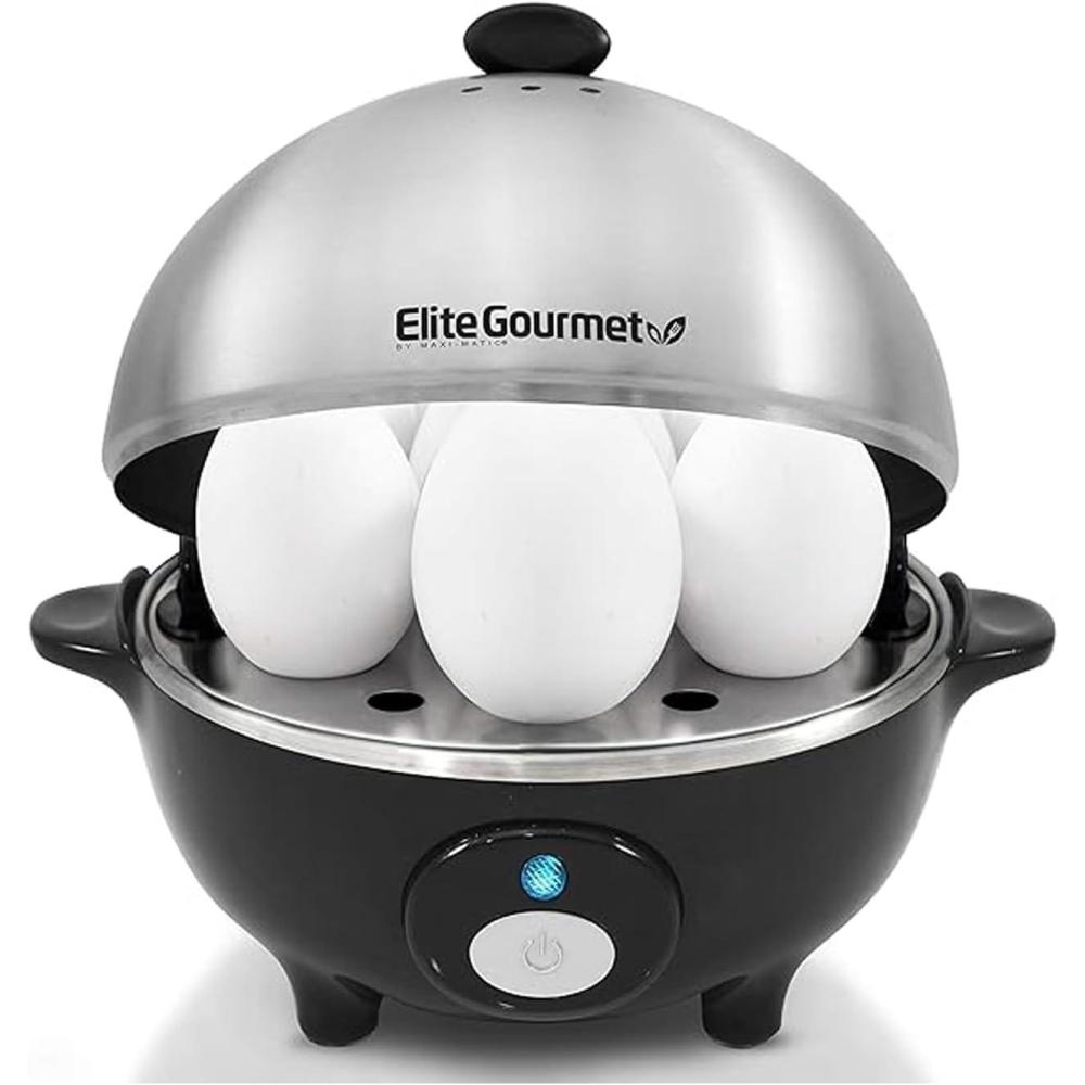 imageElite Gourmet EGC508 Rapid Egg Cooker 7 EasyToPeel Hard Medium Soft Boiled Eggs Poacher Omelet Maker Auto ShutOff Alarm 16Recipe Booklet Stainless SteelStainless Steel