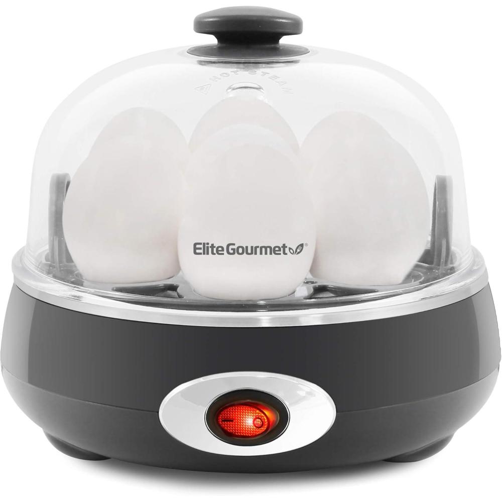 imageElite Gourmet EGC700CW Rapid Egg Cooker 7 EasyToPeel Hard Medium Soft Boiled Eggs Poacher Omelet Maker Auto ShutOff Alarm 16Recipe Booklet BPAFree SnowCharcoal Grey