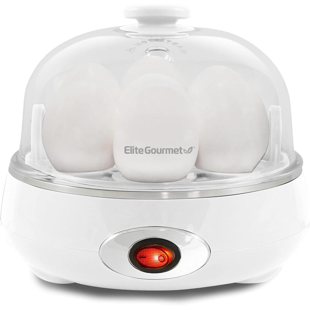 imageElite Gourmet EGC700CW Rapid Egg Cooker 7 EasyToPeel Hard Medium Soft Boiled Eggs Poacher Omelet Maker Auto ShutOff Alarm 16Recipe Booklet BPAFree SnowSnow