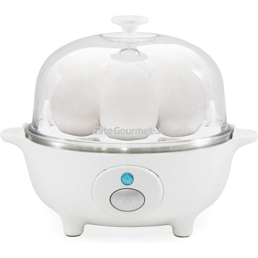 imageElite Gourmet Easy Electric 7 Egg Capacity Cooker Poacher Omelet Maker Scrambled Soft Medium Hard Boiled with Auto ShutOff and Buzzer BPA FreeWhite