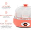 Elite Gourmet EGC700CW# Rapid Egg Cooker, 7 Easy-To-Peel, Hard, Medium, Soft Boiled Eggs, Poacher, Omelet Maker, Auto Shut-Off, Alarm, 16-Recipe Booklet, BPA-Free, Snow(Coral)
