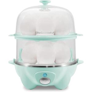 Elite Gourmet EGC1405M 2-Tiered Rapid Egg Cooker, 5-Egg Poacher, Omelets, Soft, Medium, Hard-Boiled Eggs with Auto Shut-Off and Buzzer, BPA Free, 14 eggs, Mint(Mint)