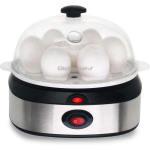 Elite Gourmet EGC-207 Easy Electric 7 Egg Capacity Cooker, No Alarm, Non-stick Omelet Maker, Scrambled, Soft, Medium, Hard Boiled with Auto Shut-Off, BPA Free(Stainless Steel)
