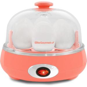 Elite Gourmet EGC700CW# Rapid Egg Cooker, 7 Easy-To-Peel, Hard, Medium, Soft Boiled Eggs, Poacher, Omelet Maker, Auto Shut-Off, Alarm, 16-Recipe Booklet, BPA-Free, Snow(Coral)