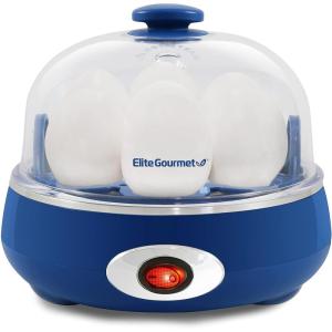 Elite Gourmet EGC700CW# Rapid Egg Cooker, 7 Easy-To-Peel, Hard, Medium, Soft Boiled Eggs, Poacher, Omelet Maker, Auto Shut-Off, Alarm, 16-Recipe Booklet, BPA-Free, Snow(Blue)