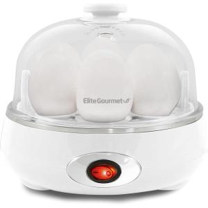 Elite Gourmet EGC700CW# Rapid Egg Cooker, 7 Easy-To-Peel, Hard, Medium, Soft Boiled Eggs, Poacher, Omelet Maker, Auto Shut-Off, Alarm, 16-Recipe Booklet, BPA-Free, Snow(Snow)