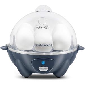 Elite Gourmet EGC700DKG# Rapid Egg Cooker, 7 Easy-To-Peel, Hard, Medium, Soft Boiled Eggs, Poacher, Omelet Maker, Auto Shut-Off, Alarm, 16-Recipe Booklet, BPA-Free, Shadow(Cobalt)