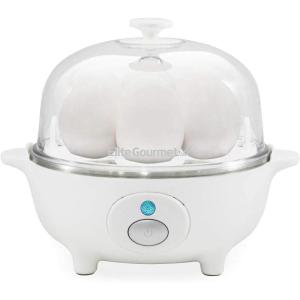 Elite Gourmet Easy Electric 7 Egg Capacity Cooker, Poacher, Omelet Maker, Scrambled, Soft, Medium, Hard Boiled with Auto Shut-Off and Buzzer, BPA Free(White)