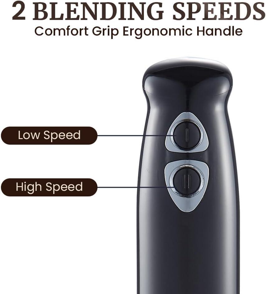 imageElite Gourmet EHB1015 Immersion Hand Blender 500 Watts 2 Speed Mixing with Stainless Steel Blades Detachable Wand Stick Mixer Smoothies Baby Food Soup BlackBlackStainless Steel