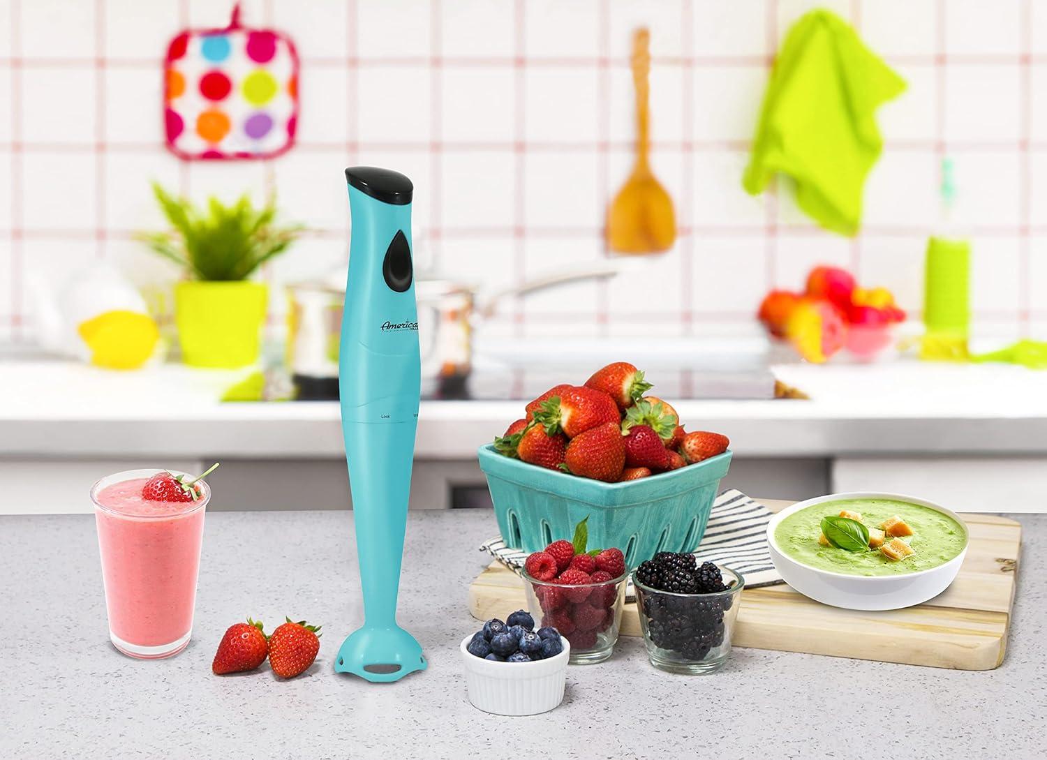 imageElite Gourmet EHB2425B Electric Immersion Mixer Chopper 1Touch Control Hand Blender 150 Watts BlackAqua
