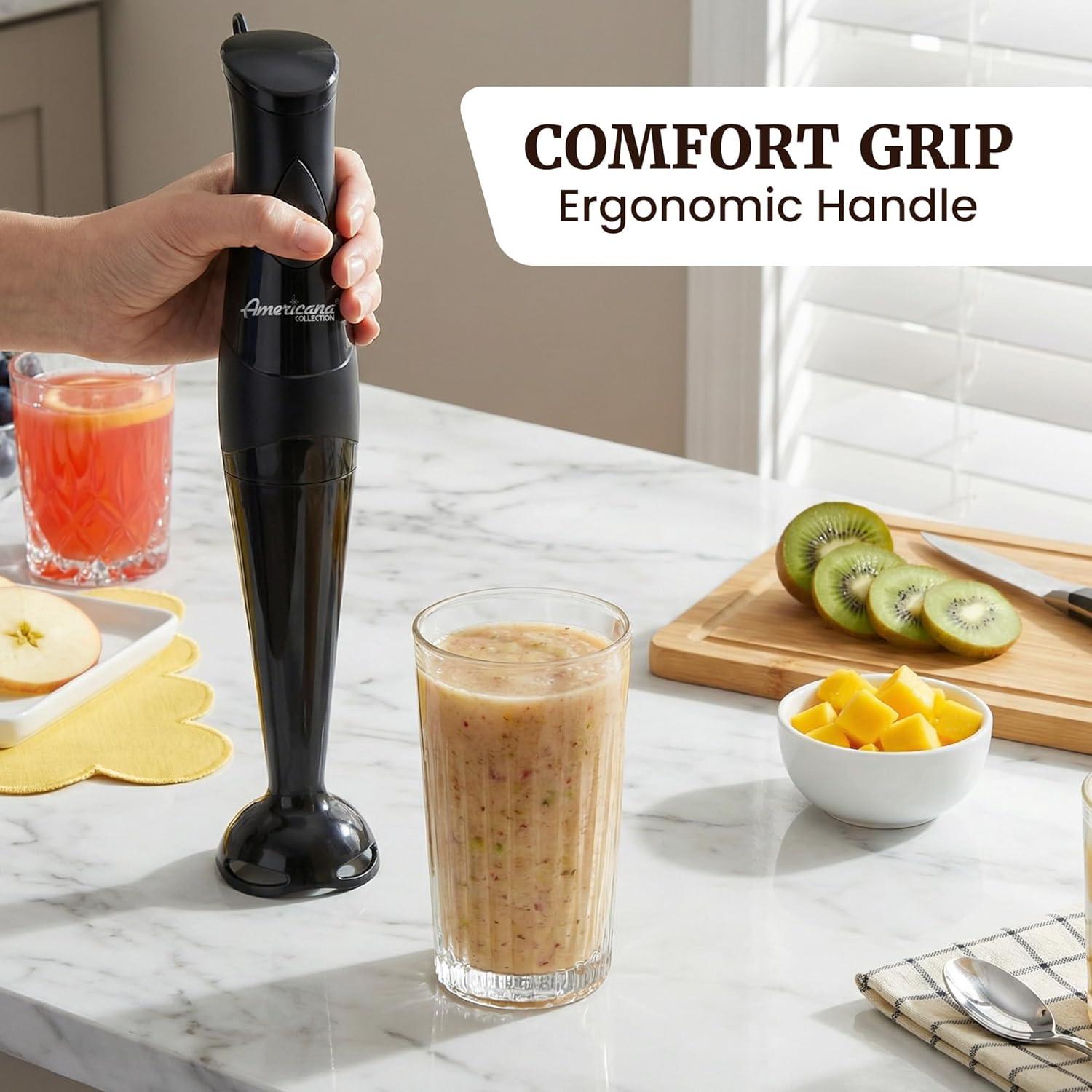imageElite Gourmet EHB2425B Electric Immersion Mixer Chopper 1Touch Control Hand Blender 150 Watts BlackBlack