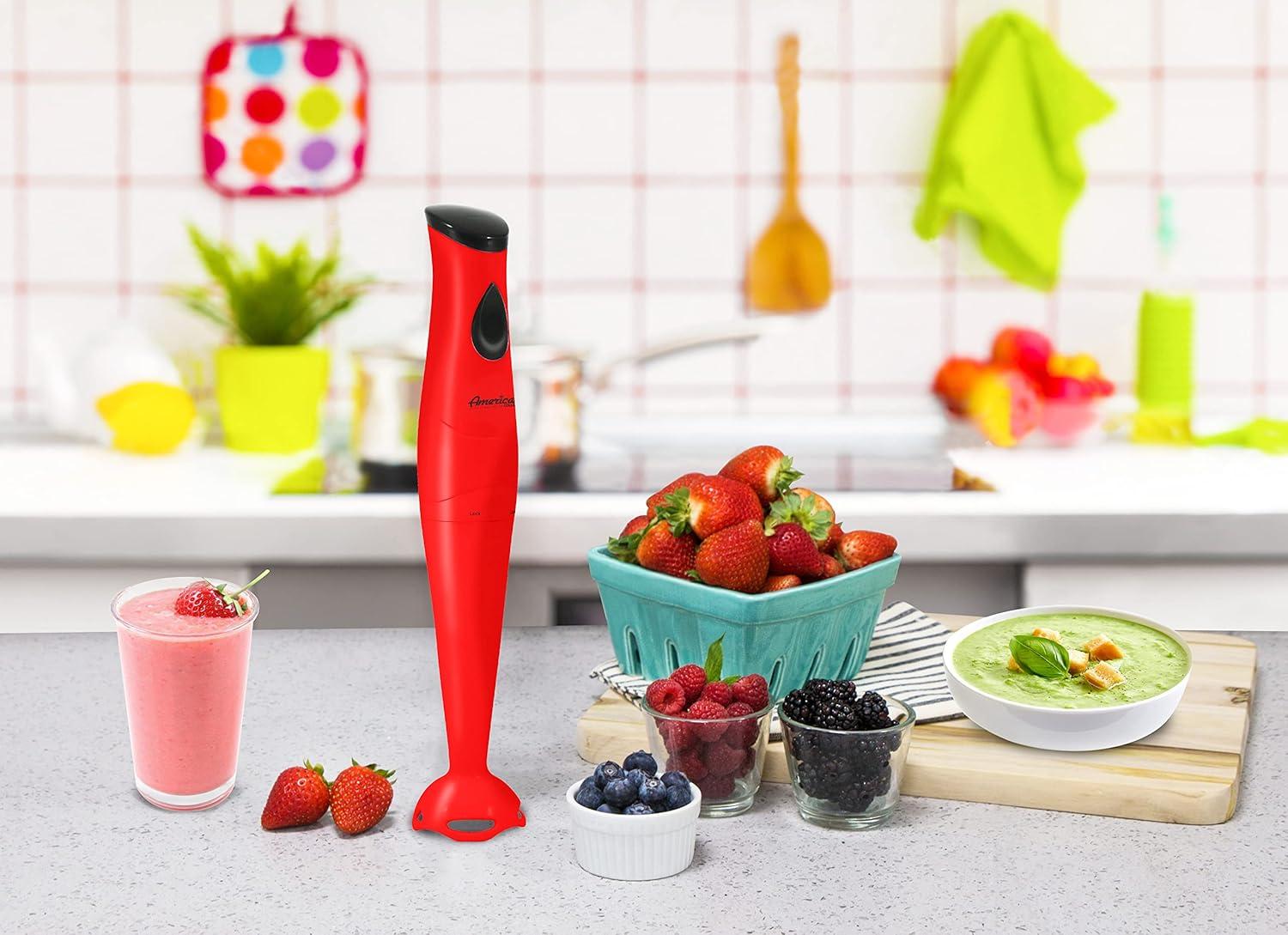 imageElite Gourmet EHB2425B Electric Immersion Mixer Chopper 1Touch Control Hand Blender 150 Watts BlackRed