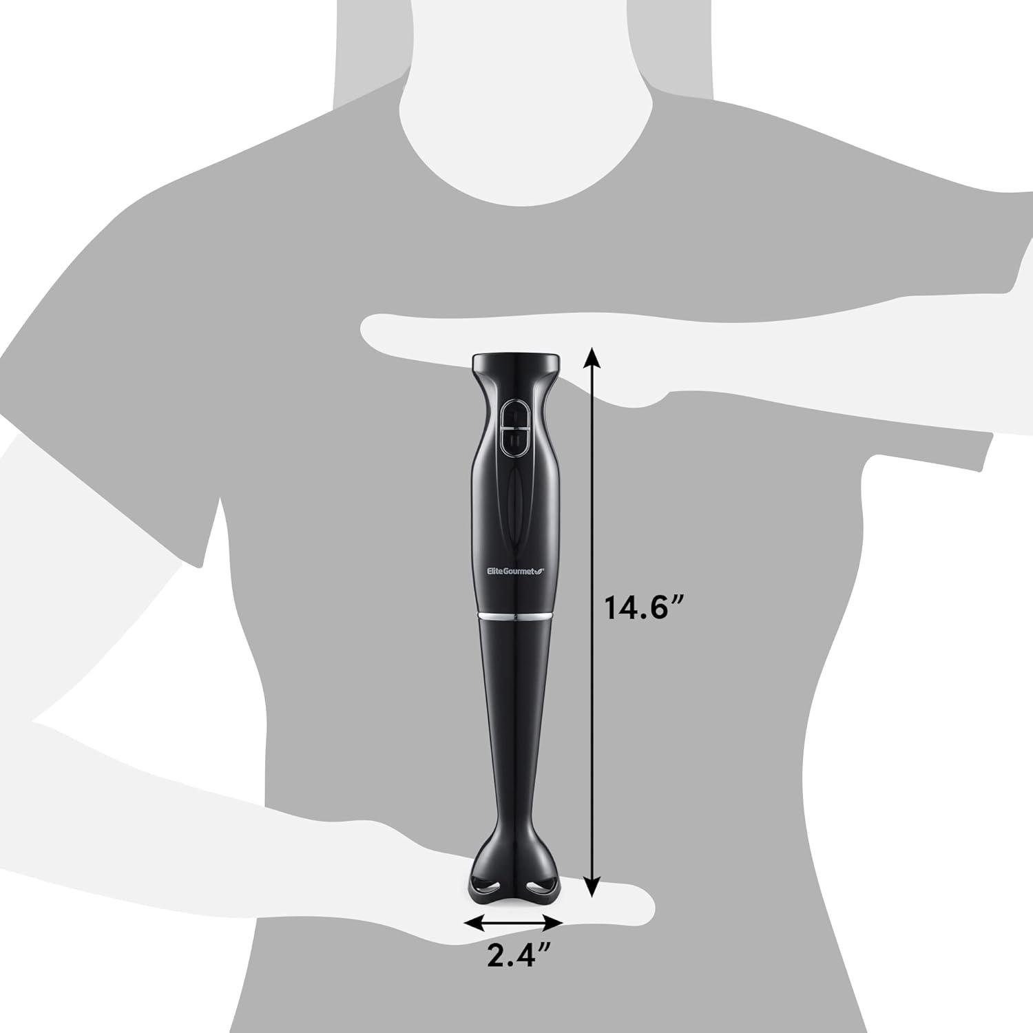 imageElite Gourmet EHB3201 Immersion Hand Blender 300 Watts 2 Speed Mixing with Detachable Blades Detachable Wand Stick Mixer Smoothies Baby Food Soup Charcoal Black