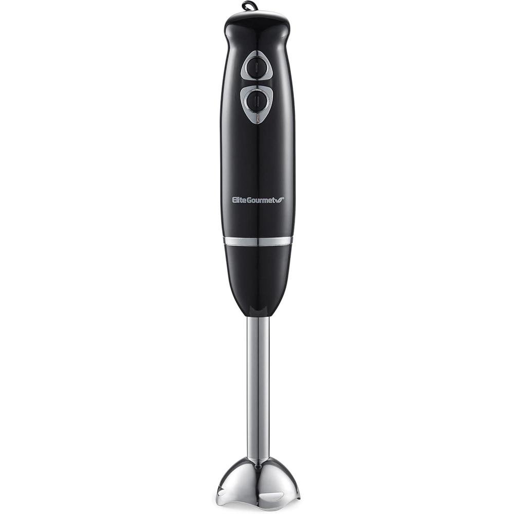 imageElite Gourmet EHB1015 Immersion Hand Blender 500 Watts 2 Speed Mixing with Stainless Steel Blades Detachable Wand Stick Mixer Smoothies Baby Food Soup BlackBlackStainless Steel