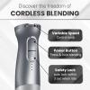 Elite Gourmet EHB1324 Cordless, Rechargeable Hand Blender, Variable 5-Speed Blending, One-Touch Power Button & Safety Lock, Stainless Steel Blades, Portable, Sauces, Soup, Smoothies, Baby Food, Gray(Granite)