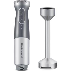 Elite Gourmet EHB1324 Cordless, Rechargeable Hand Blender, Variable 5-Speed Blending, One-Touch Power Button & Safety Lock, Stainless Steel Blades, Portable, Sauces, Soup, Smoothies, Baby Food, Gray(Granite)