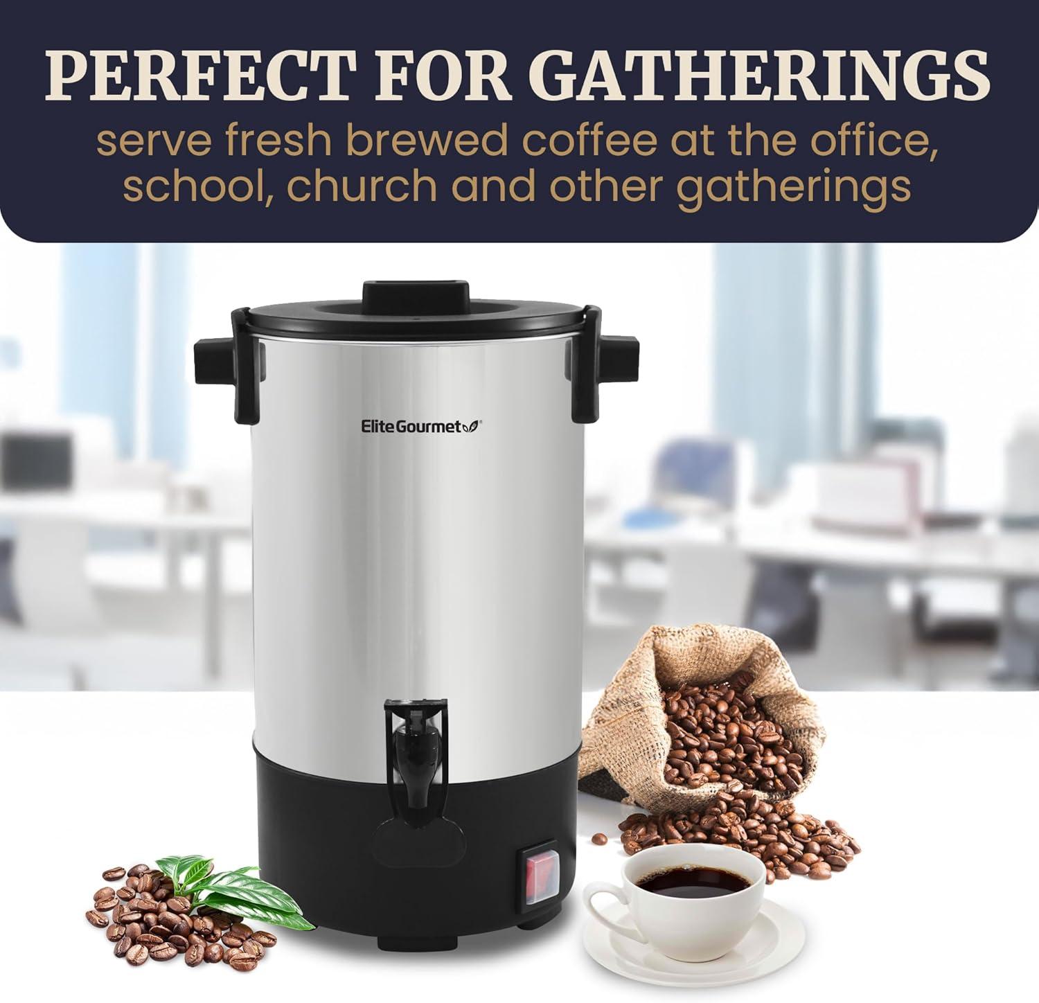 imageElite Gourmet CCM035 MaxiMatic 30 Cup Stainless Steel Coffee Urn Removable Filter For Easy Cleanup Two Way Dispenser with CoolTouch Handles Electric Coffee Maker Urn Stainless Steel30 Cups