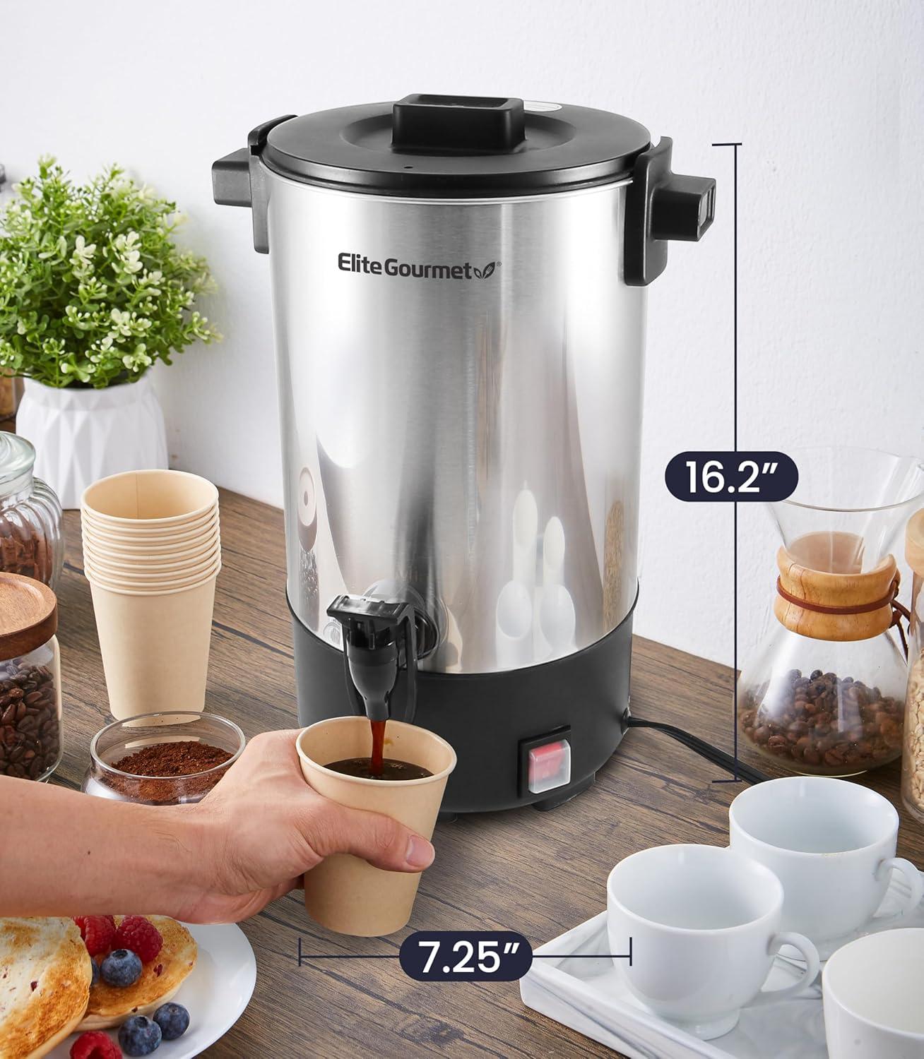 imageElite Gourmet CCM035 MaxiMatic 30 Cup Stainless Steel Coffee Urn Removable Filter For Easy Cleanup Two Way Dispenser with CoolTouch Handles Electric Coffee Maker Urn Stainless Steel30 Cups