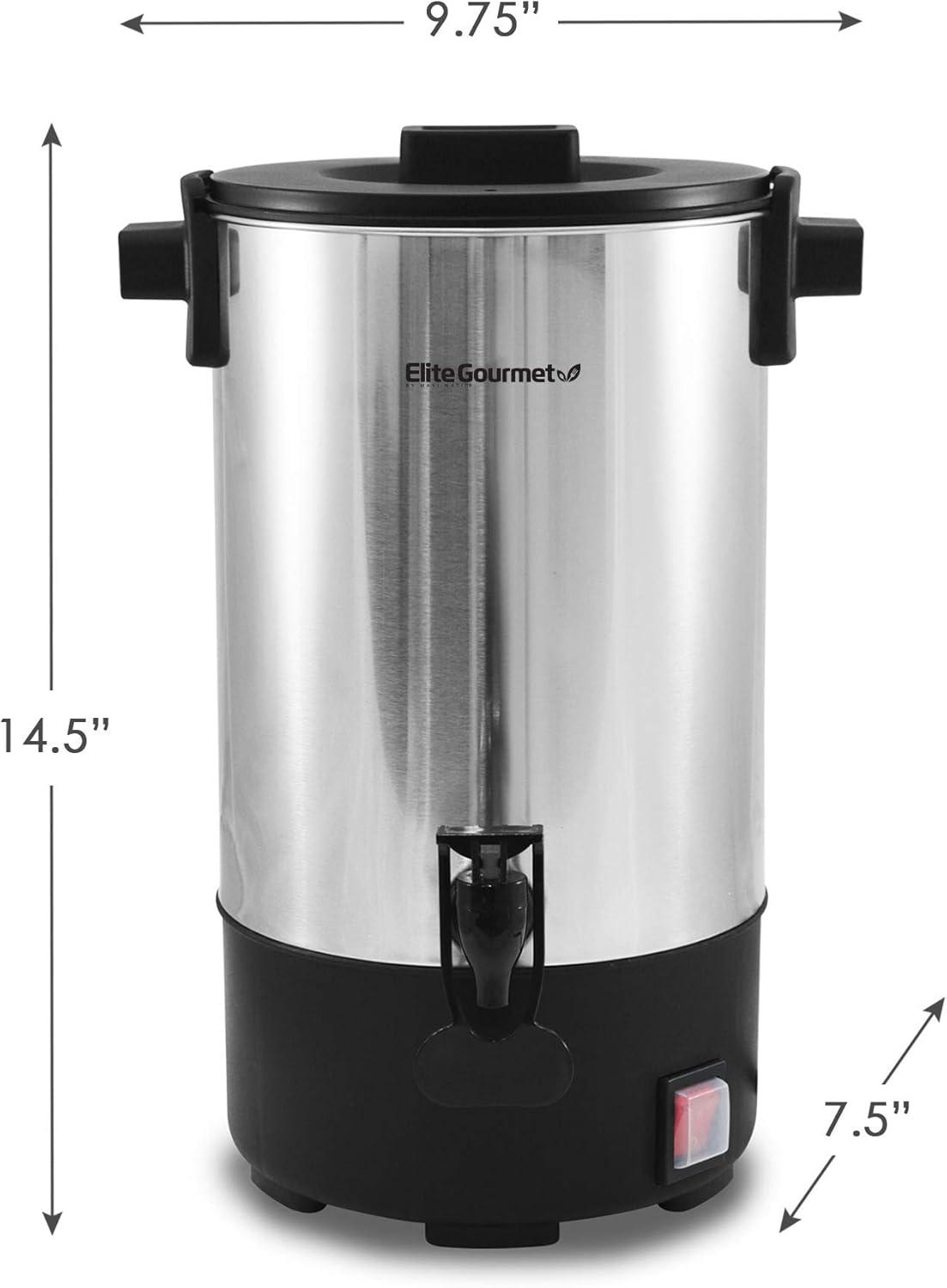 imageElite Gourmet CCM035 MaxiMatic 30 Cup Stainless Steel Coffee Urn Removable Filter For Easy Cleanup Two Way Dispenser with CoolTouch Handles Electric Coffee Maker Urn Stainless Steel30 Cup