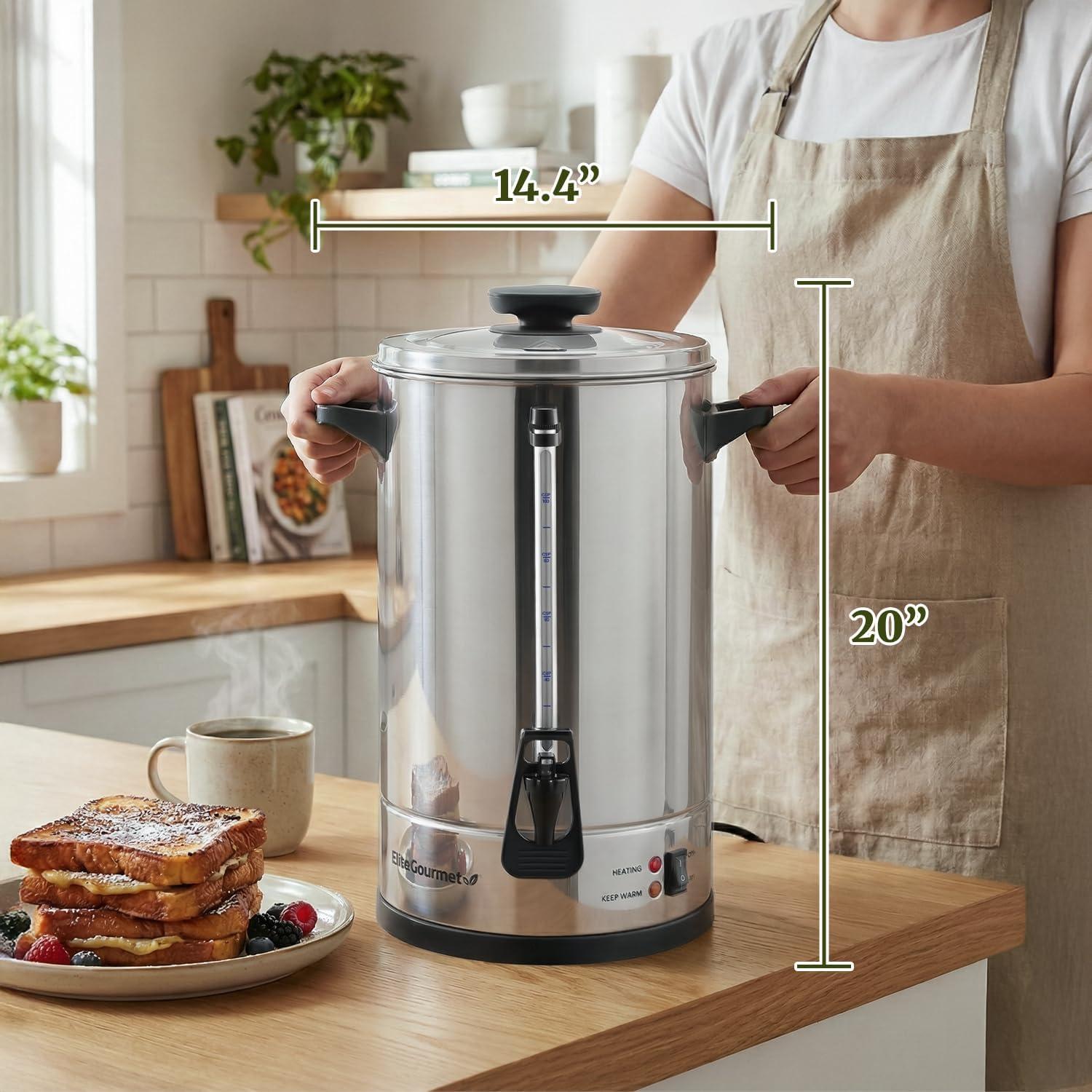 imageElite Gourmet CCM035 MaxiMatic 30 Cup Stainless Steel Coffee Urn Removable Filter For Easy Cleanup Two Way Dispenser with CoolTouch Handles Electric Coffee Maker Urn Stainless Steel100 Cups