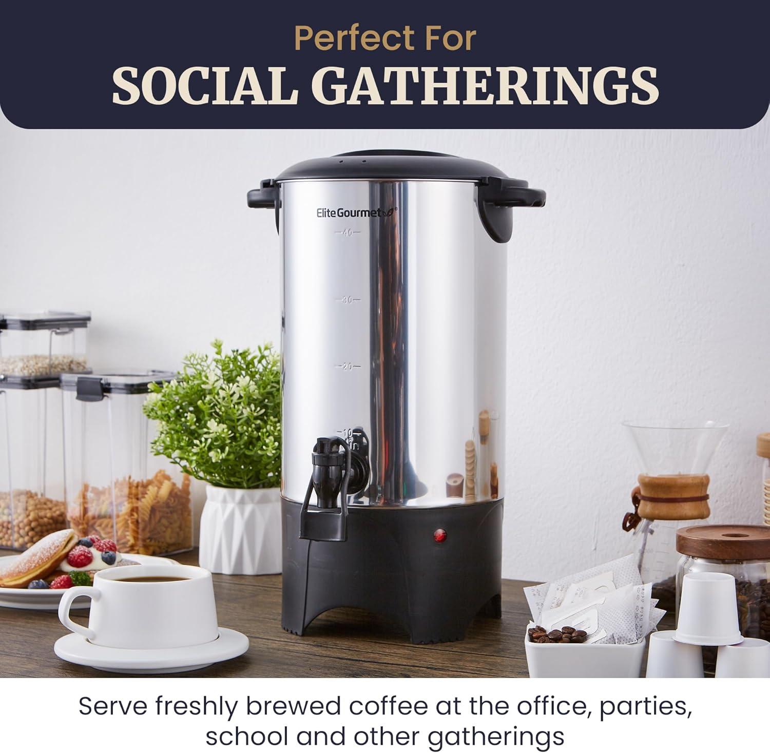 imageElite Gourmet CCM035 MaxiMatic 30 Cup Stainless Steel Coffee Urn Removable Filter For Easy Cleanup Two Way Dispenser with CoolTouch Handles Electric Coffee Maker Urn Stainless Steel40 Cup