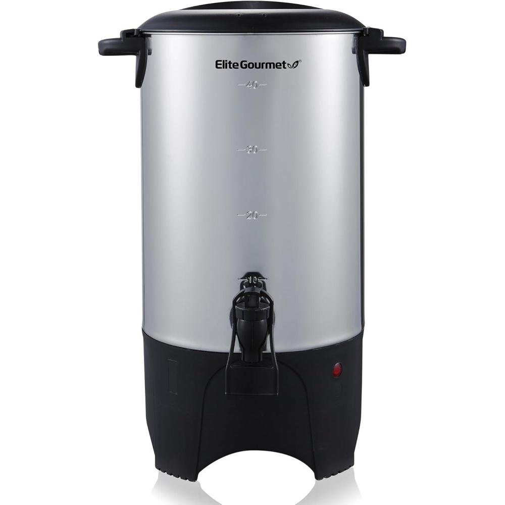 imageElite Gourmet CCM035 MaxiMatic 30 Cup Stainless Steel Coffee Urn Removable Filter For Easy Cleanup Two Way Dispenser with CoolTouch Handles Electric Coffee Maker Urn Stainless Steel40 Cup