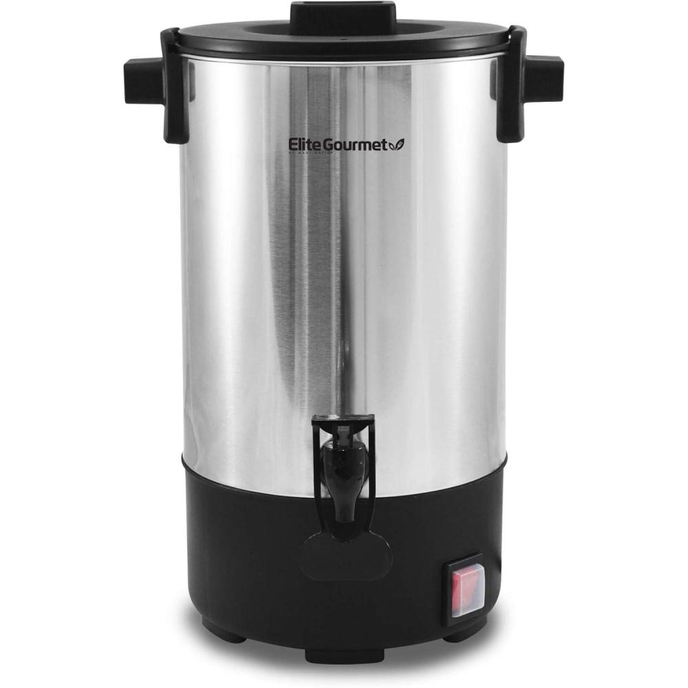 imageElite Gourmet CCM035 MaxiMatic 30 Cup Stainless Steel Coffee Urn Removable Filter For Easy Cleanup Two Way Dispenser with CoolTouch Handles Electric Coffee Maker Urn Stainless Steel30 Cups