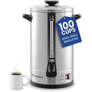 Elite Gourmet CCM-035 Maxi-Matic 30 Cup Stainless Steel Coffee Urn Removable Filter For Easy Cleanup, Two Way Dispenser with Cool-Touch Handles Electric Coffee Maker Urn, Stainless Steel(100 Cups)