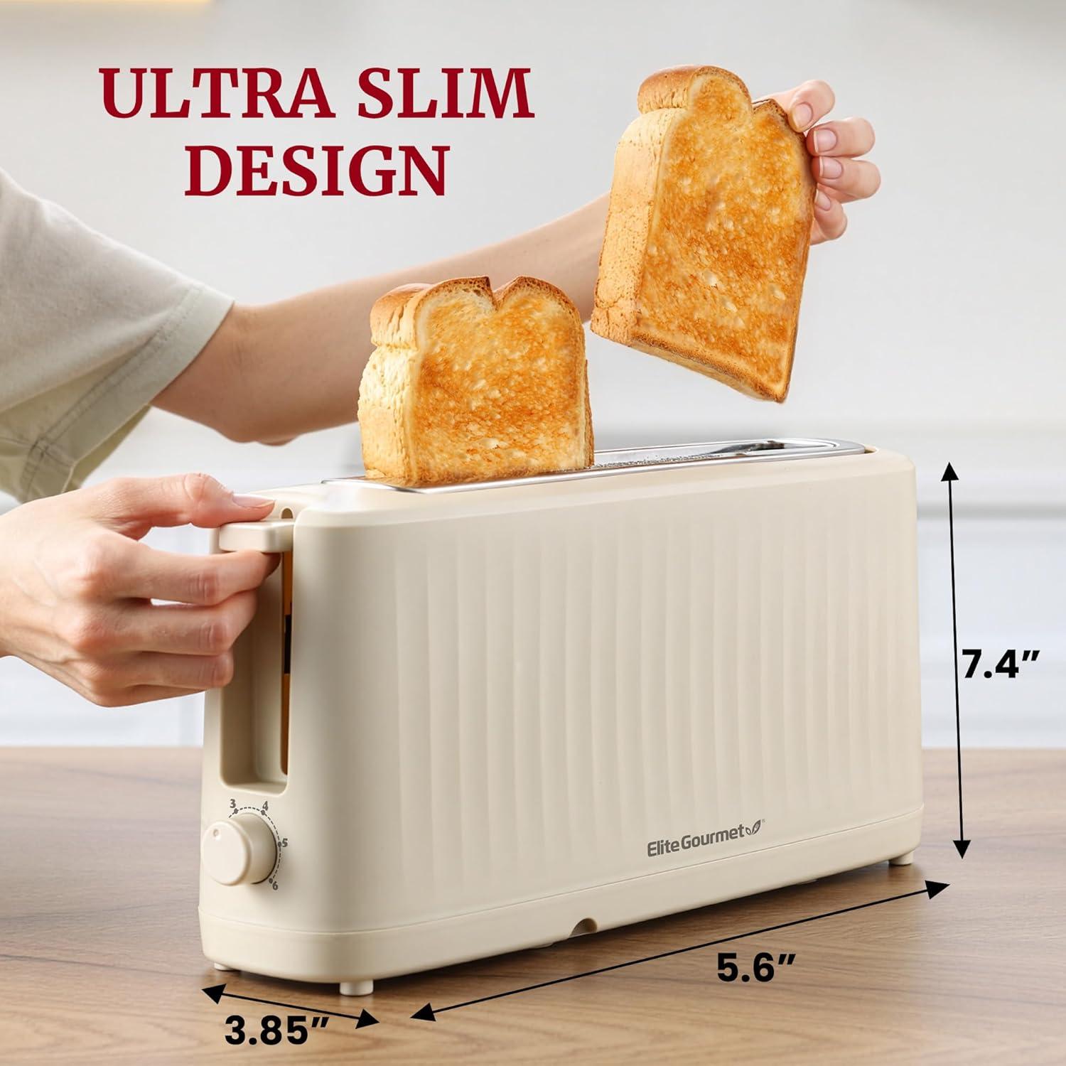 imageElite Gourmet ECT2517OX SLIMTOAST 2Slice Long Slot Toaster Cooltouch Body 6 Toast Settings amp Cancel Function Extra Wide 15 Slot Easily Fits Bread English Muffins Bagels amp Waffle Ocean BlueCremello