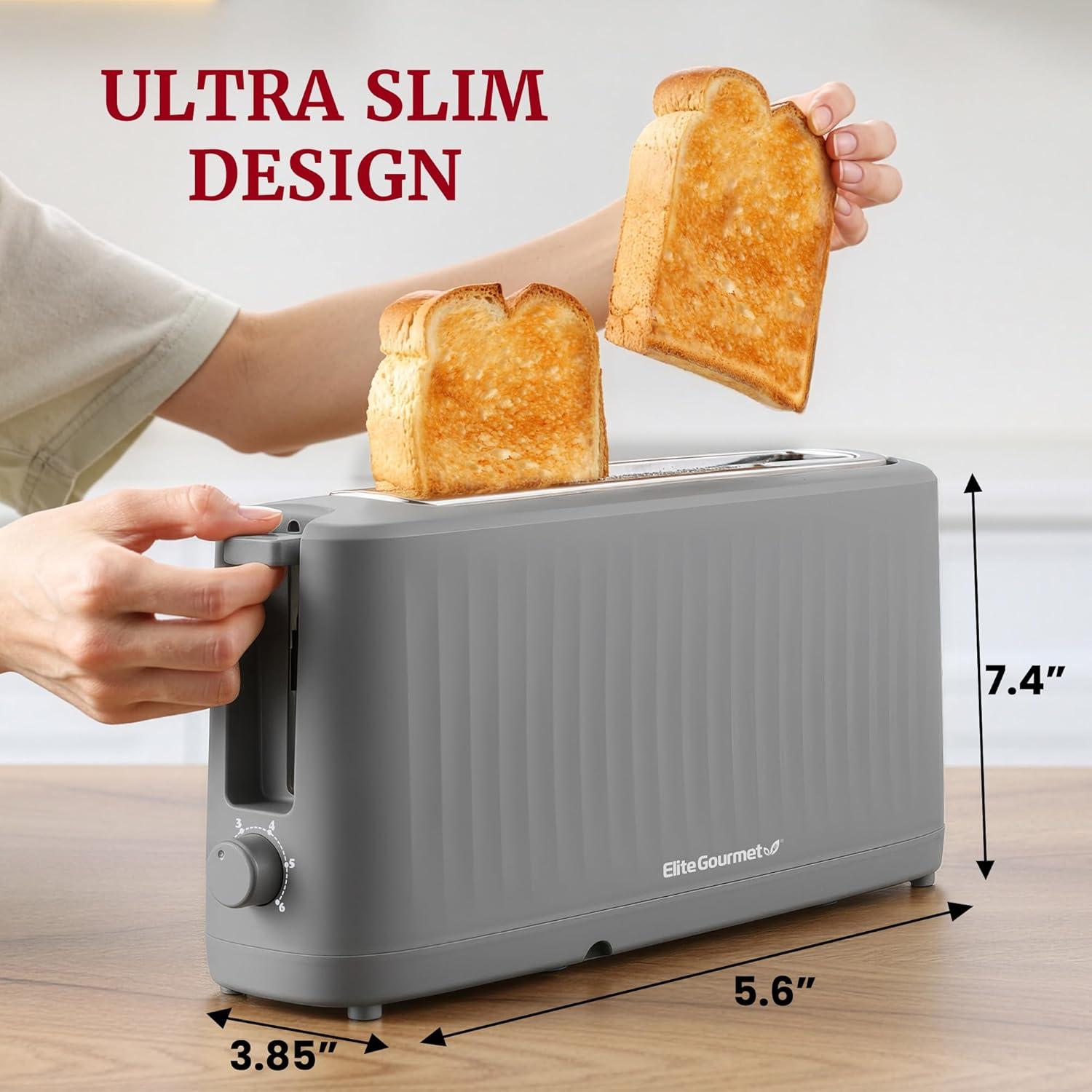imageElite Gourmet ECT2517OX SLIMTOAST 2Slice Long Slot Toaster Cooltouch Body 6 Toast Settings amp Cancel Function Extra Wide 15 Slot Easily Fits Bread English Muffins Bagels amp Waffle Ocean BlueGrey