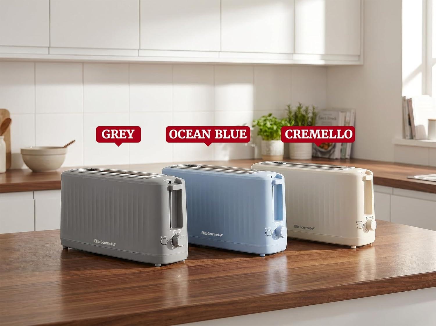 imageElite Gourmet ECT2517OX SLIMTOAST 2Slice Long Slot Toaster Cooltouch Body 6 Toast Settings amp Cancel Function Extra Wide 15 Slot Easily Fits Bread English Muffins Bagels amp Waffle Ocean BlueCremello