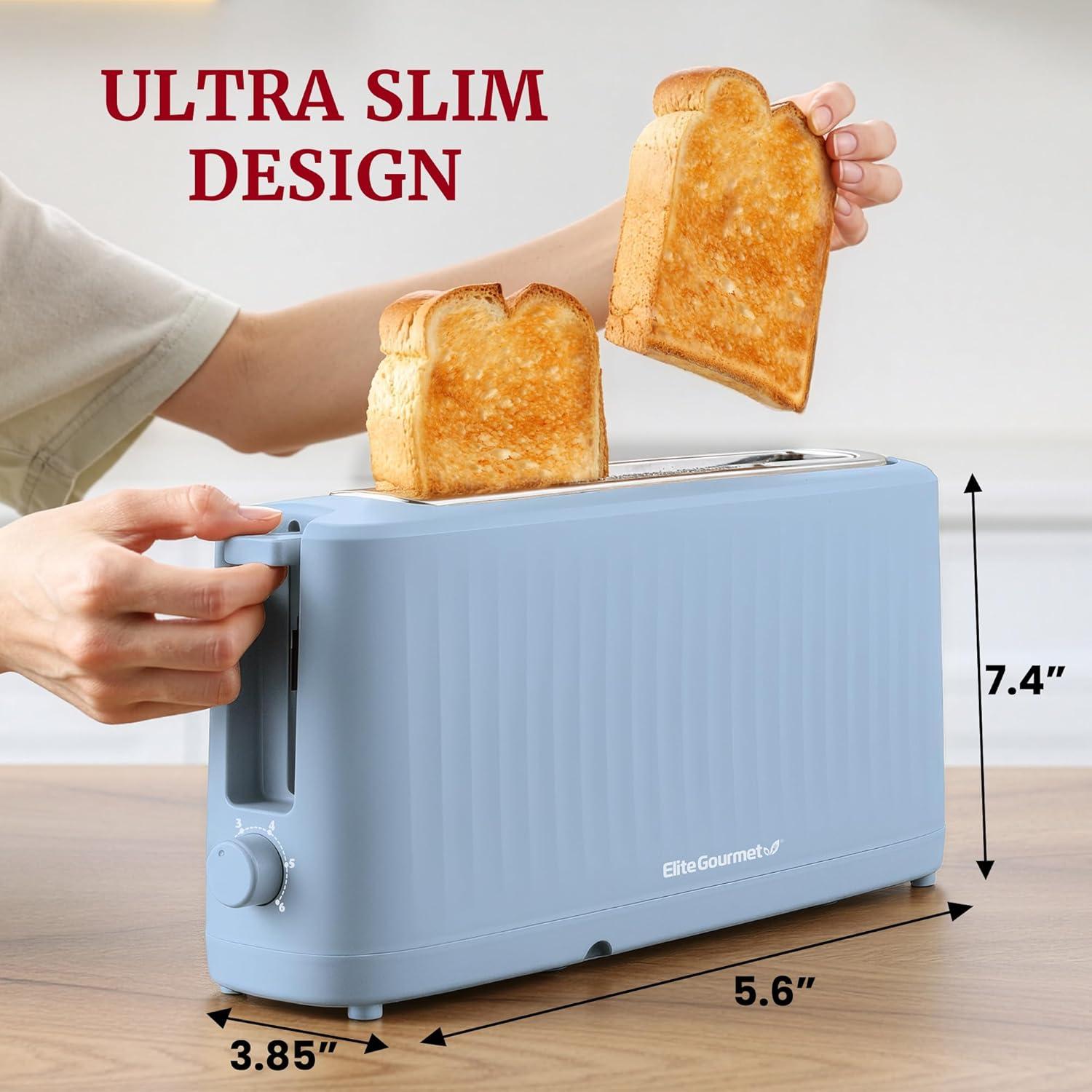 imageElite Gourmet ECT2517OX SLIMTOAST 2Slice Long Slot Toaster Cooltouch Body 6 Toast Settings amp Cancel Function Extra Wide 15 Slot Easily Fits Bread English Muffins Bagels amp Waffle Ocean BlueOcean Blue